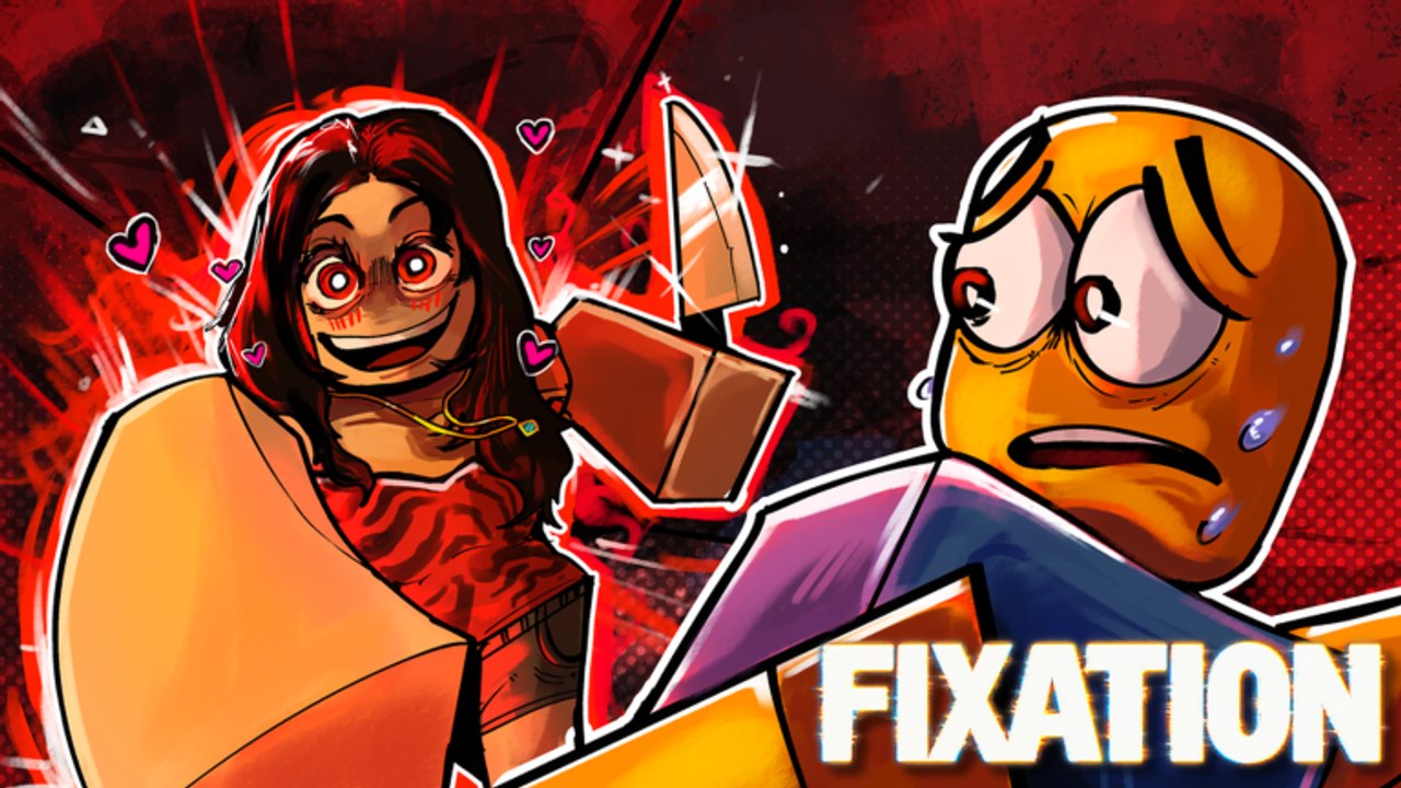 FIXATION Roblox chase art of the obsessed hunter with a knife confronting a survivor
